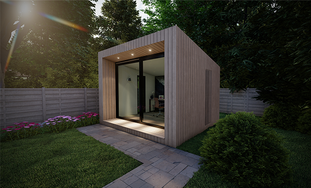 rechts klein kantoor aan huis van licht hout